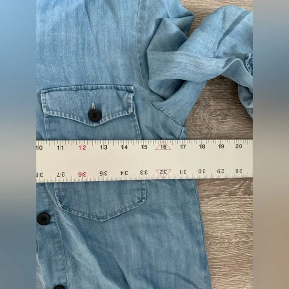 Zara EUC Chambray Denim Shirt Roll Up 3/4 Sleeves Patch Pockets Size XS Blue - Picture 6 of 7